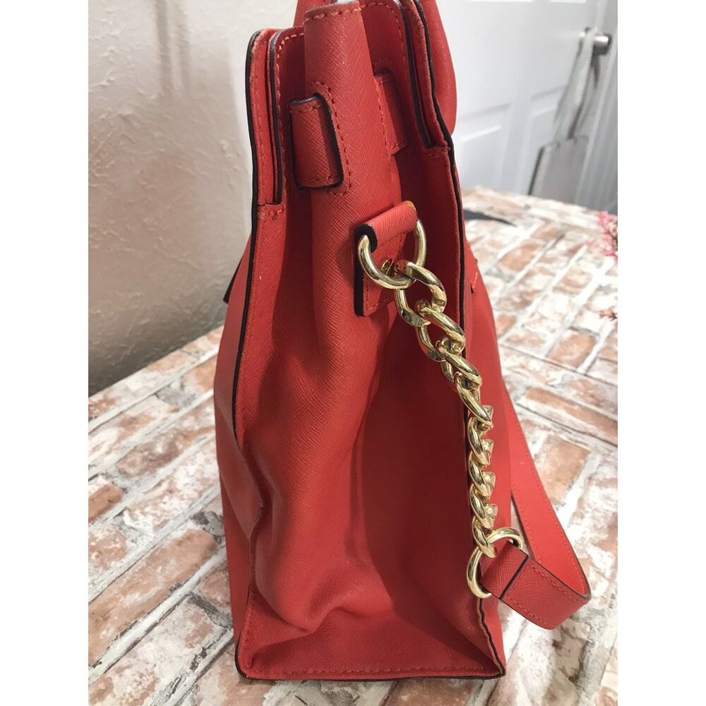 MICHAEL KORS Riley Optic RED LOCK Charm Leather Lg Satchel Chain Crossbody Bag - Picture 8 of 15